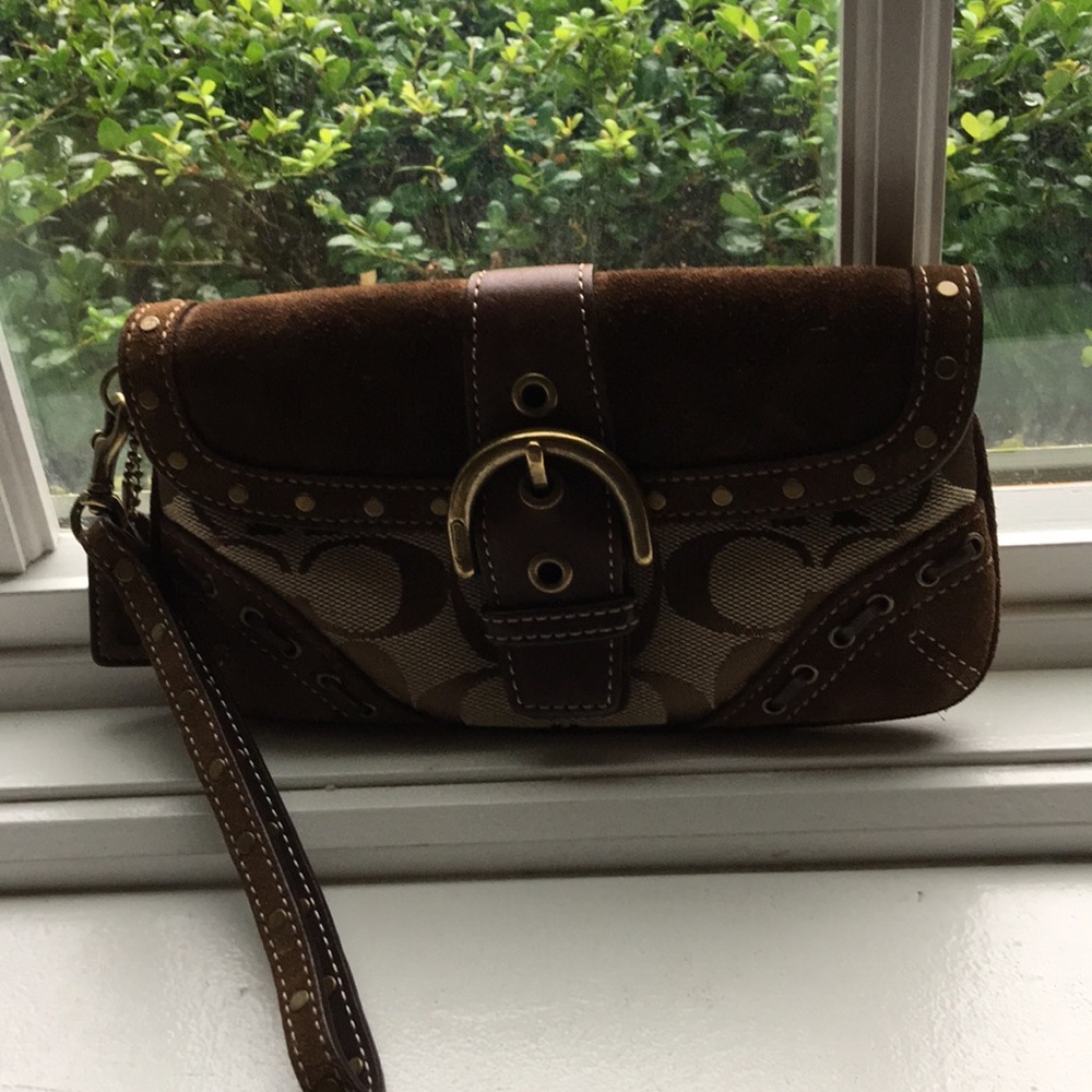 Coach brown suede wristlet